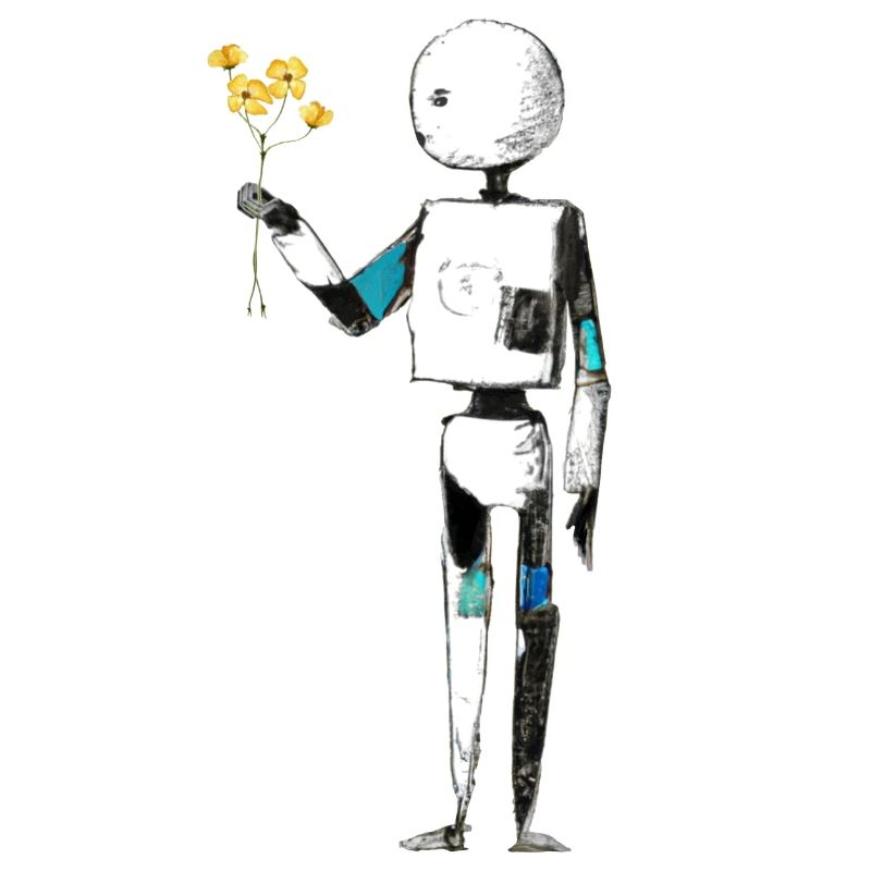 robot mit blumen