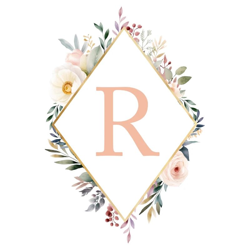 R Monogram, Floral, Boho