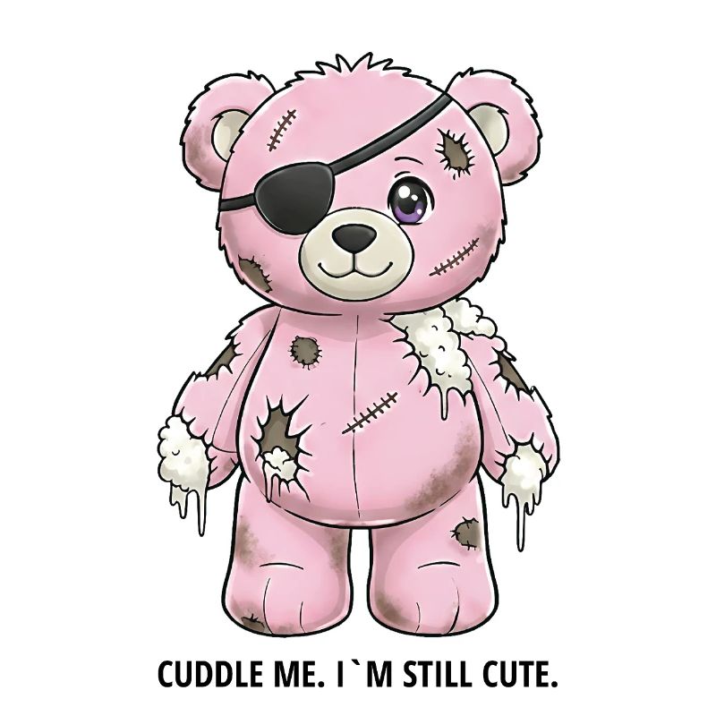 Ours en peluche rose patchwork avec cache-œil