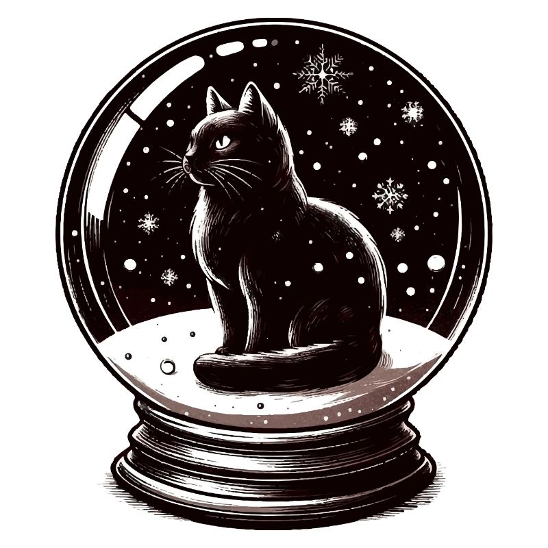 Boule à neige avec chat noir d’hiver pour