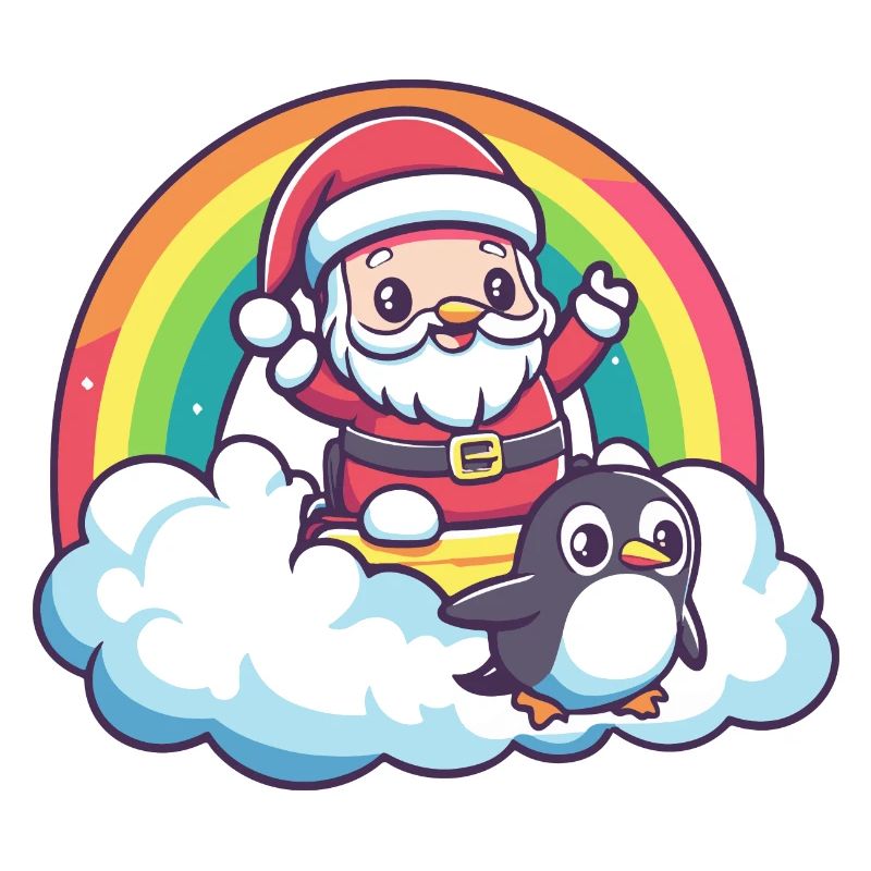 Pinguin Weihnachtsmann Regenbogen