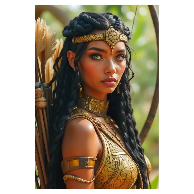 Neith, armored warrior goddess, holding a bow
