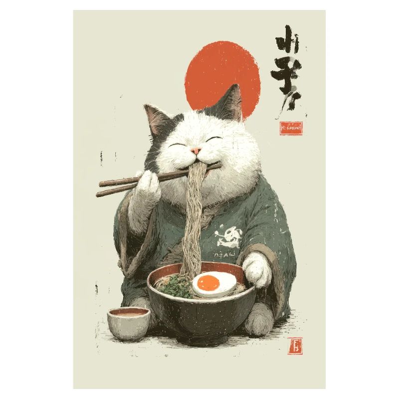 Samurai-Katze schlürft Ramen