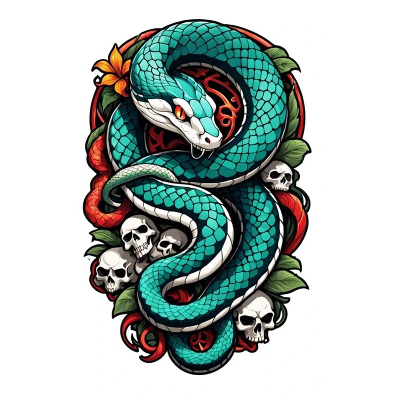 Schlangenskelett und Tattoo