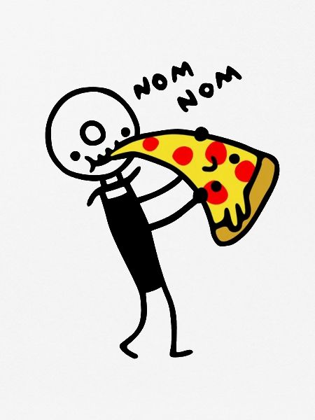 Pizzaschneider isst Pizza