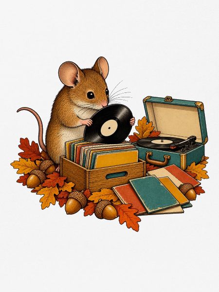 Maus sammelt Schallplatten