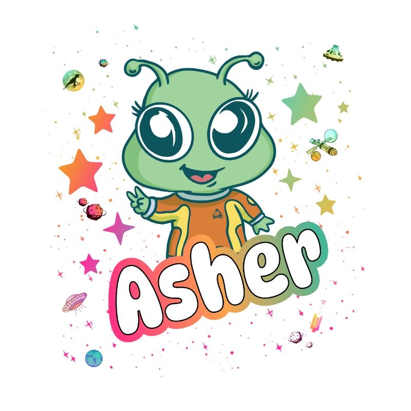 ASHER - Schöner Junge Name mit süßem Alien