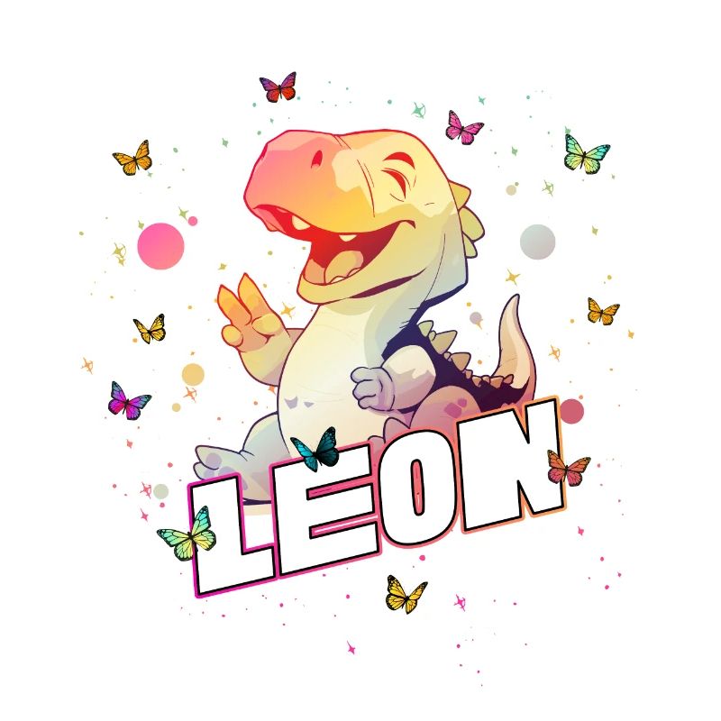LEON - Beau nom de garçon avec mignon DINO T-REX