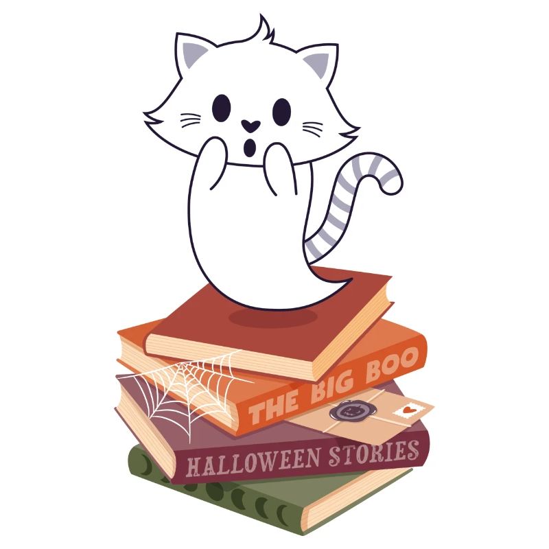 Katzengeist auf Halloween-Bücherstapel