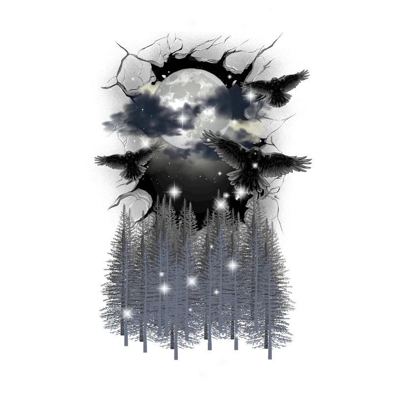 Halloween Forest Crows Ravens Mystical Moon
