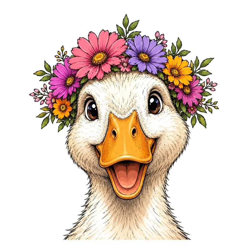 Ente mit Blumenschmuck