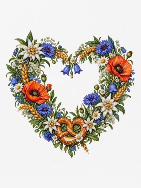 Wiesenblumenherz mit Brezel & Edelweiß