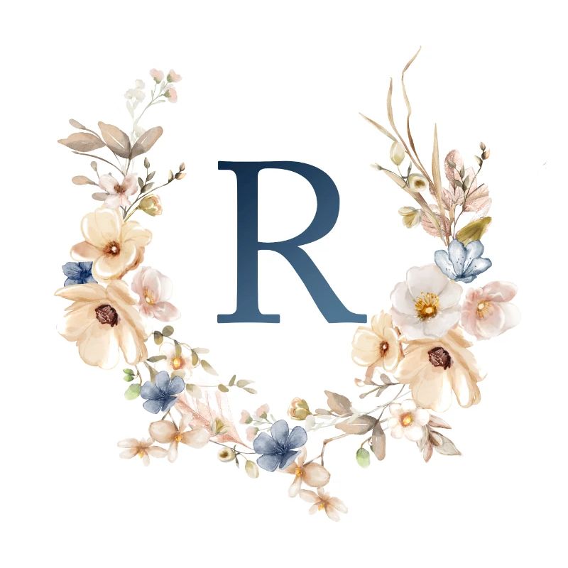 R Monogram, Floral, Boho