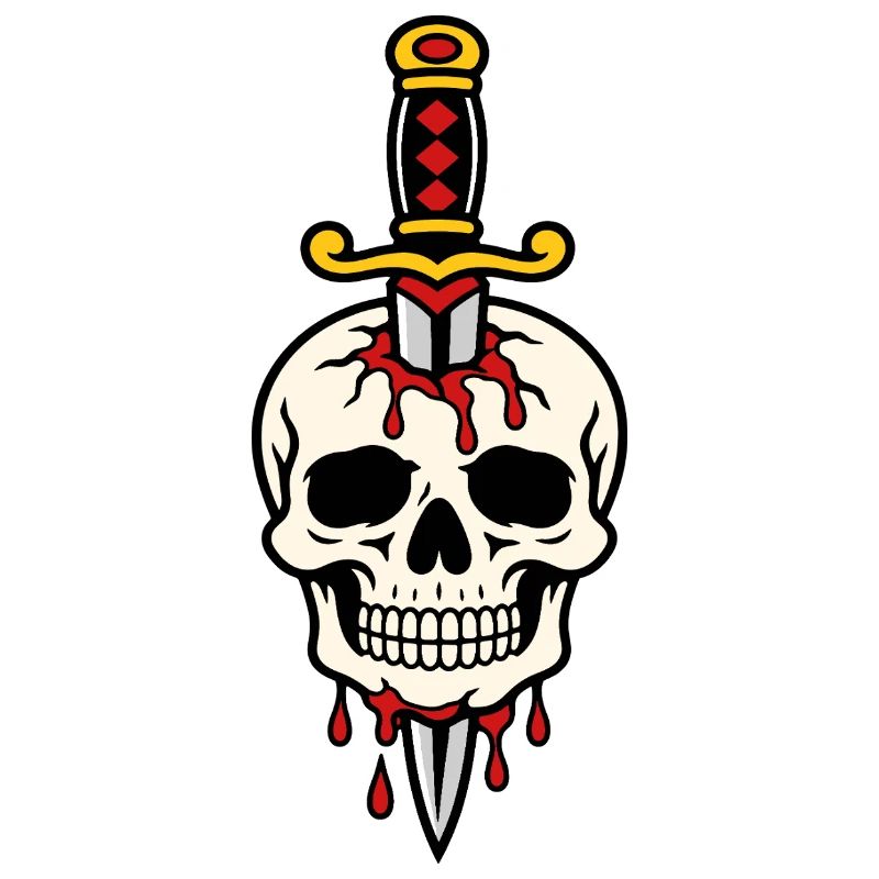 Skull pierced by tattoo style dagger