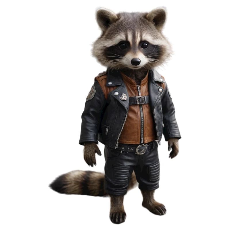 Waschbär in Biker-Montur