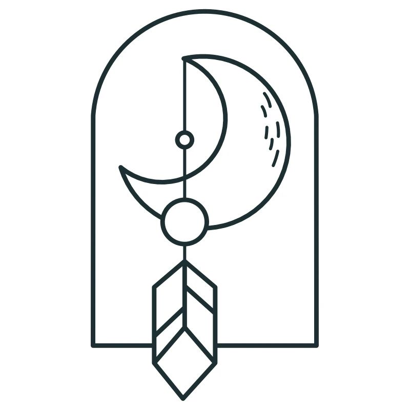 BOHO moon and drop feather on an arc