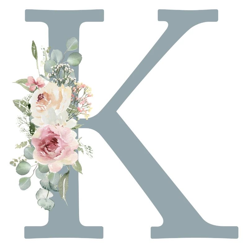 K| Monogramme | Eucalyptus Pastel Fleur Bleu