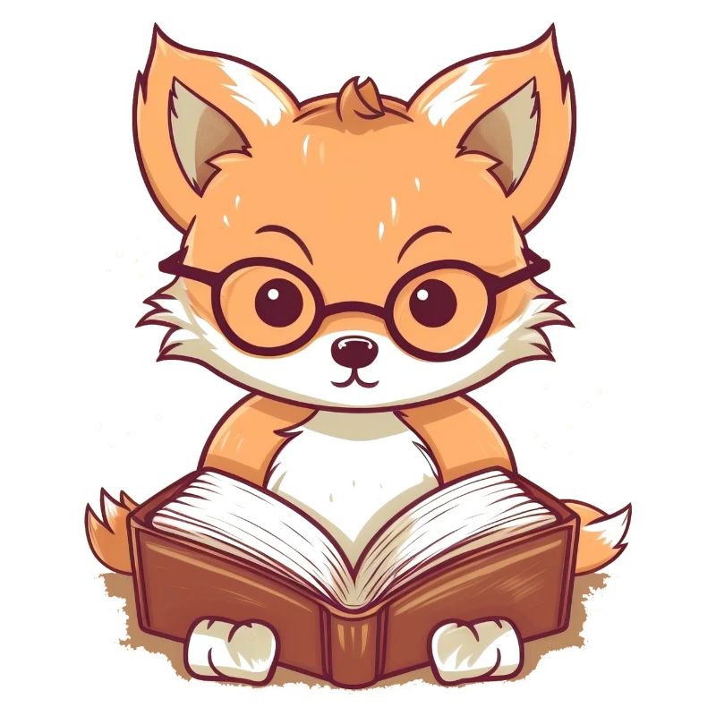 Cute fox reading a book
