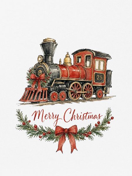 Aquarell Weihnachtszug mit Kranz