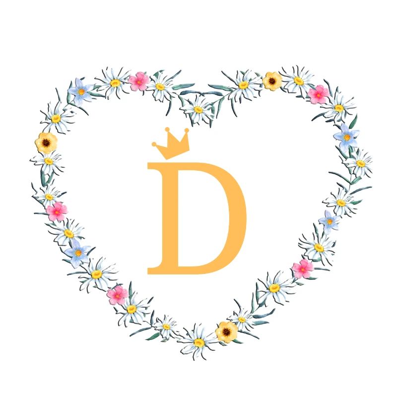 Buchstabe D, Monogramm, Herz, personalisierbar