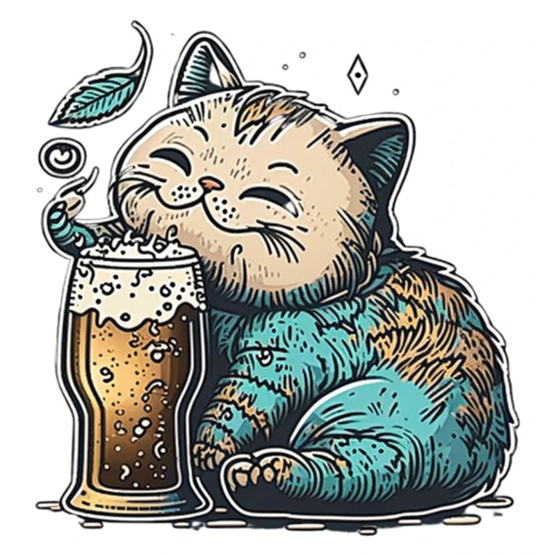 Glückliche Katzemit Bier