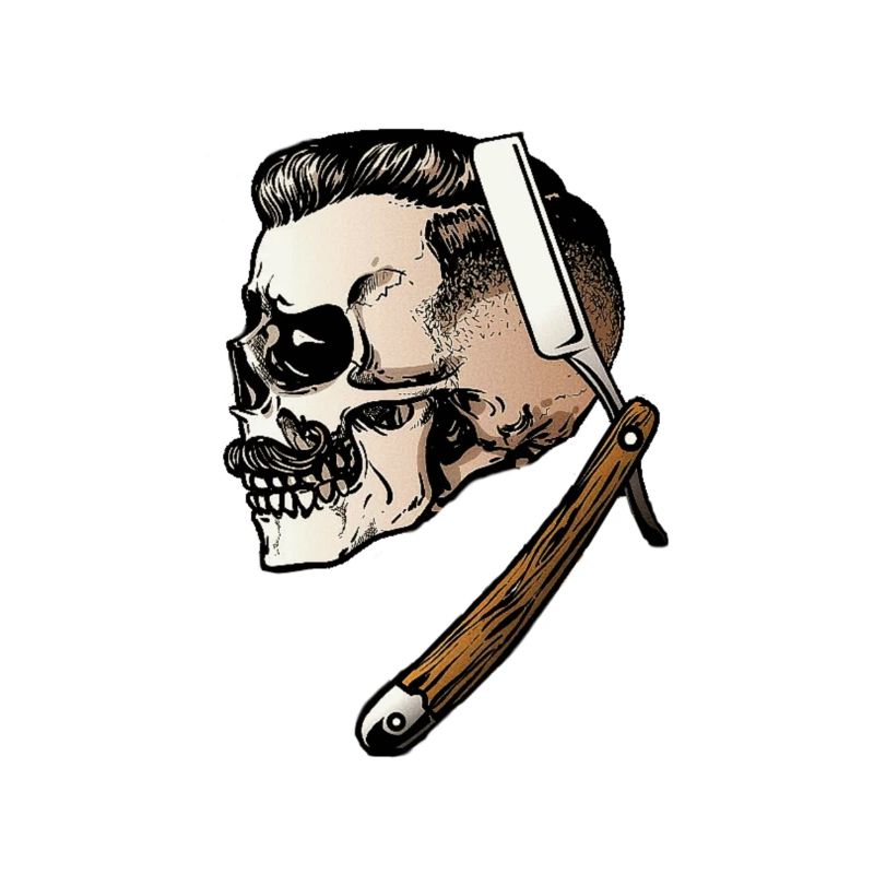 Barber Skull Schädel mit Bart Schnurrbart Schädel