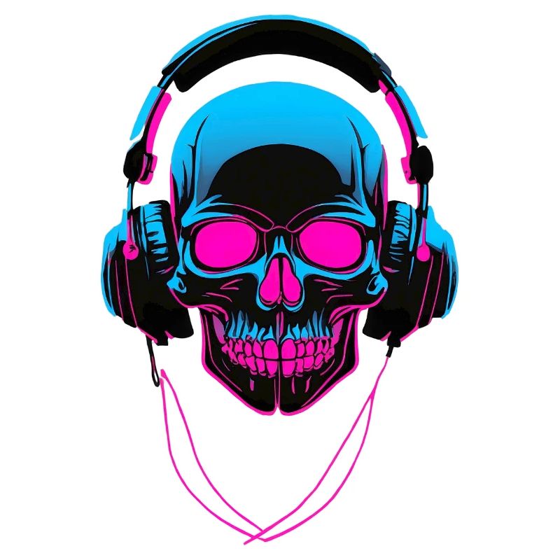 Neon Skull mit Kopfhörern