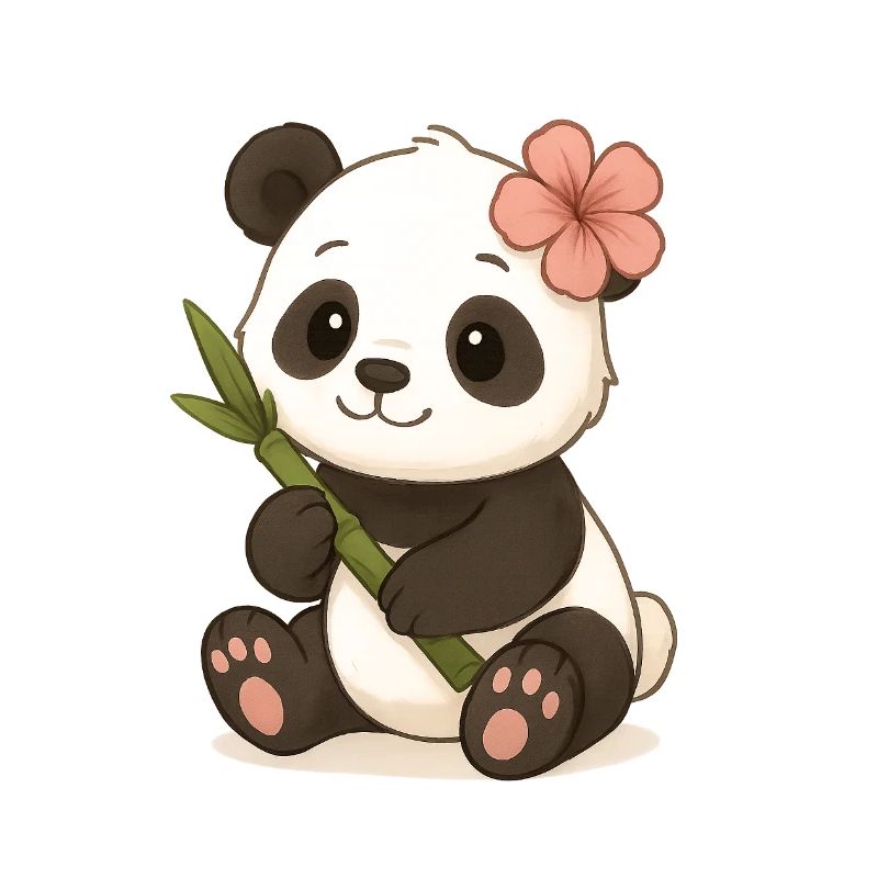 Mignon panda ours avec feuille d’hibiscus