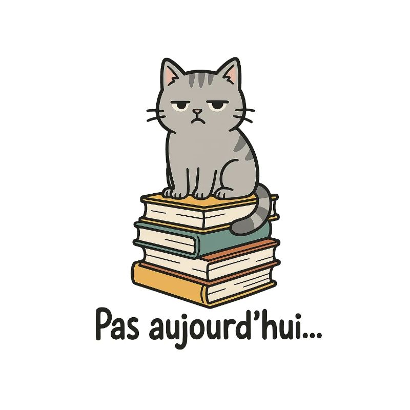 Mürrische Katze auf Bücherstapel