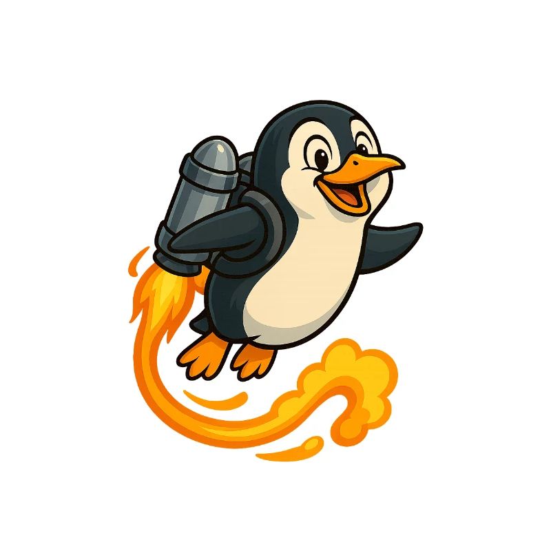 Verspielter Pinguin Raketenflug