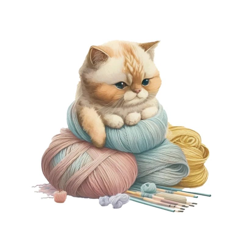 Katze Wollknäul Pastell
