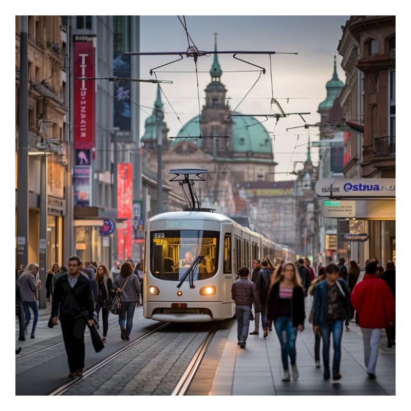 Straße mit Straßenbahn
