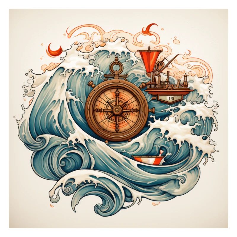 travel love symbol withe Kompass see waves