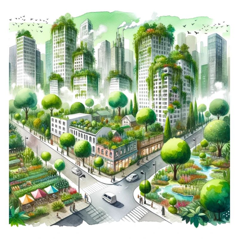 Aquarell-Öko-Stadt