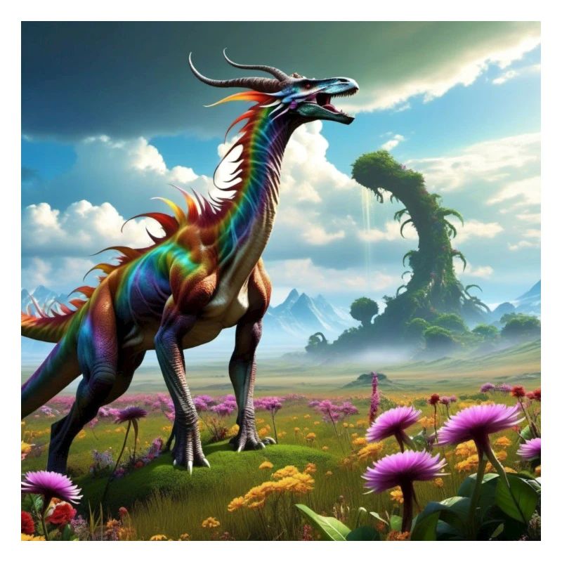 bunter drache,landschaft,blumenwiese,fantasy