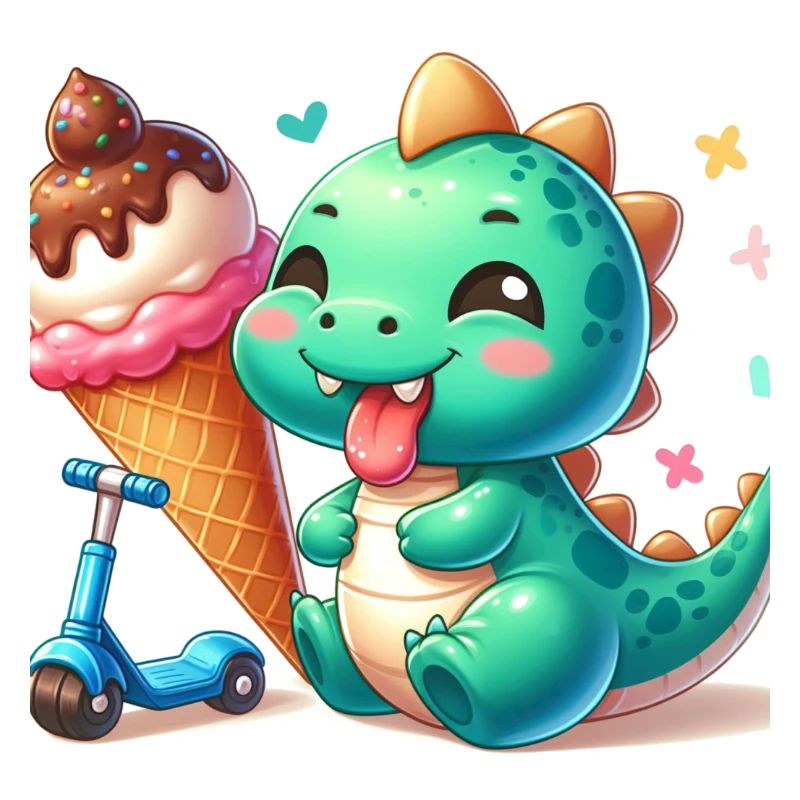 Dino grün mit Eiswaffel und Roller