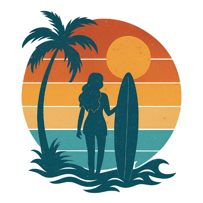 Coucher de soleil sur la plage avec un surfeur