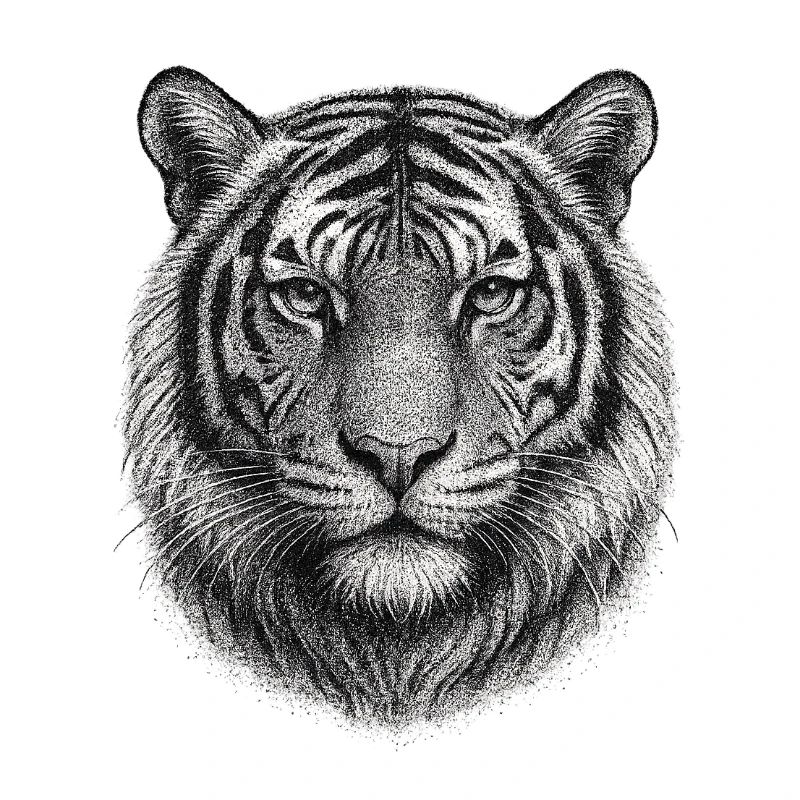 Schwarzweiß Tiger Kopfzeichnung