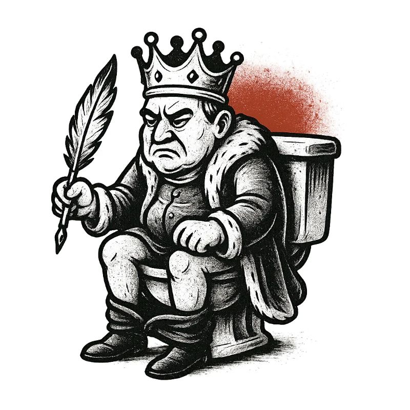 King on throne with a feather