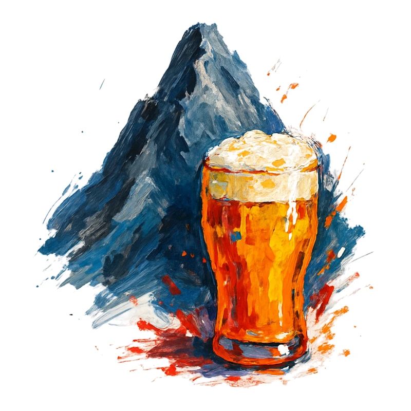 Bier und Bergpanorama