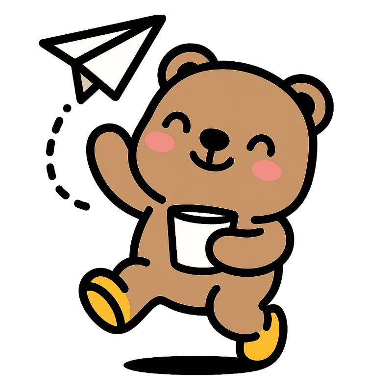 Glücklicher Teddybär mit Papierflieger