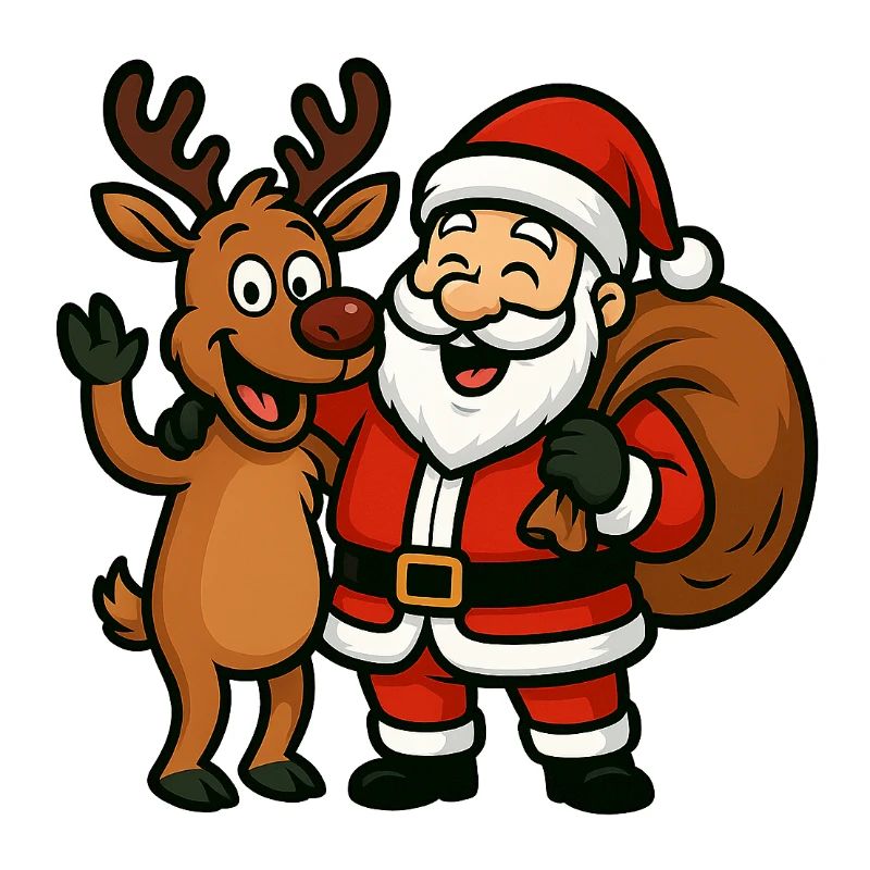 Weihnachtsmann mit fröhlichem Rentier