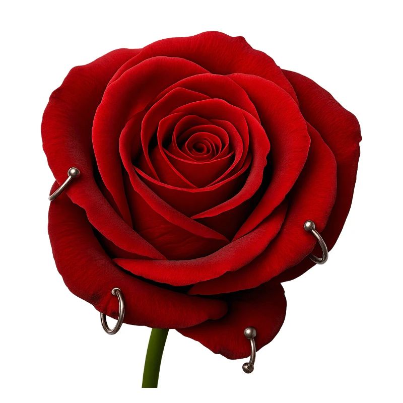 Rote Rose mit Piercings