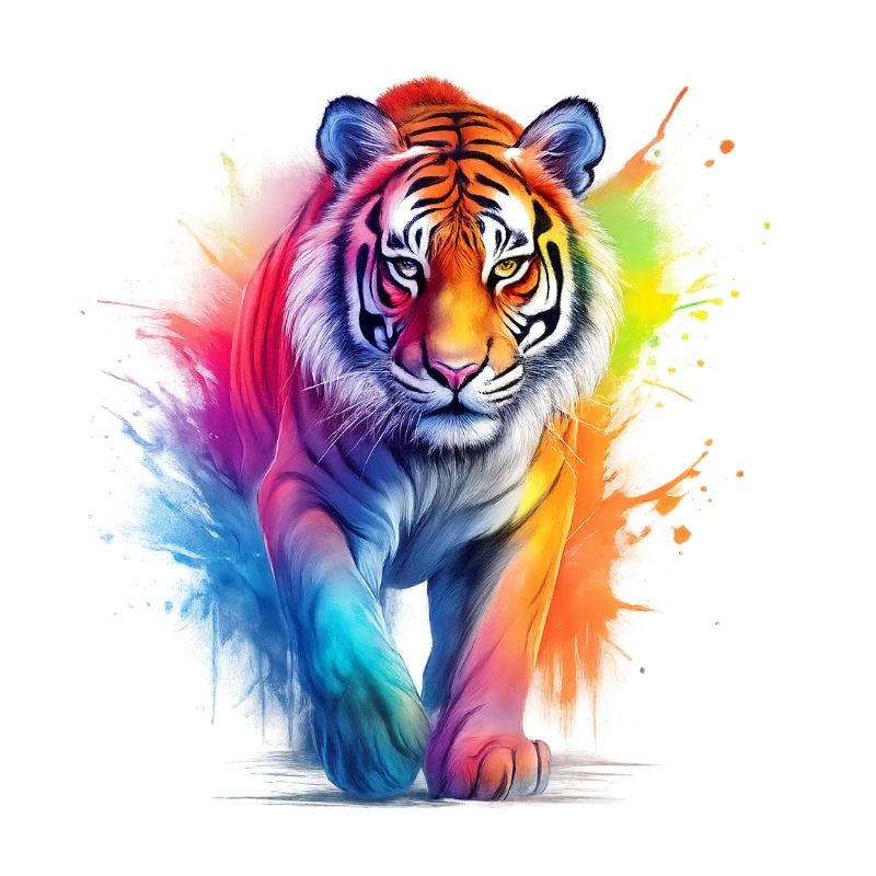 Regenbogen Tiger im Aquarell-Farbsplash.Look