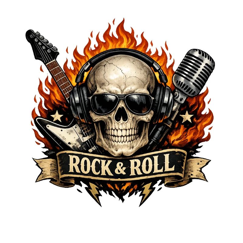 Flammen Schädel Rockprint