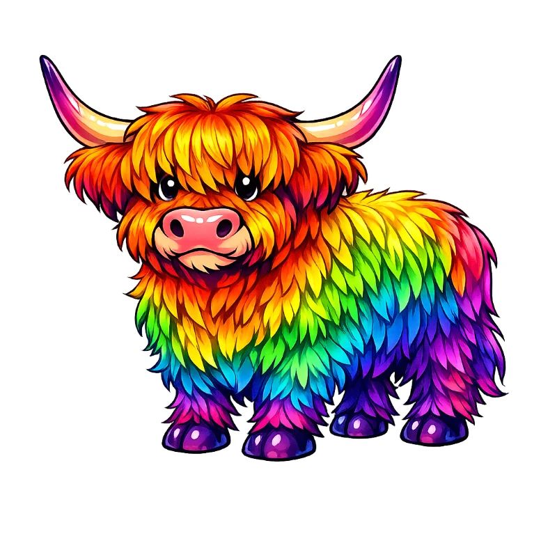 Lebendige Regenbogen-Highland-Kuh