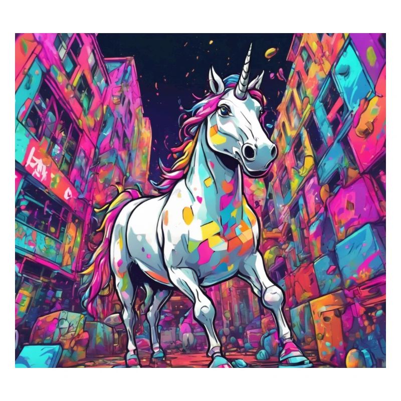 techno multi coloured unicorn