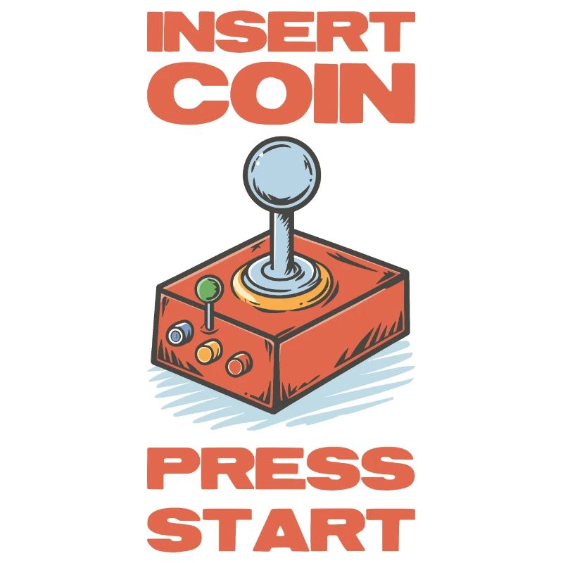 Insert coins press start. Retro joystick design.