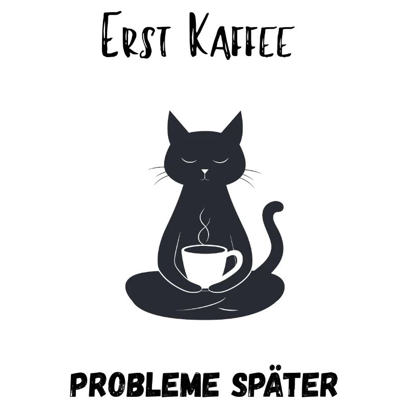 Zen Katze mit Kaffeetasse