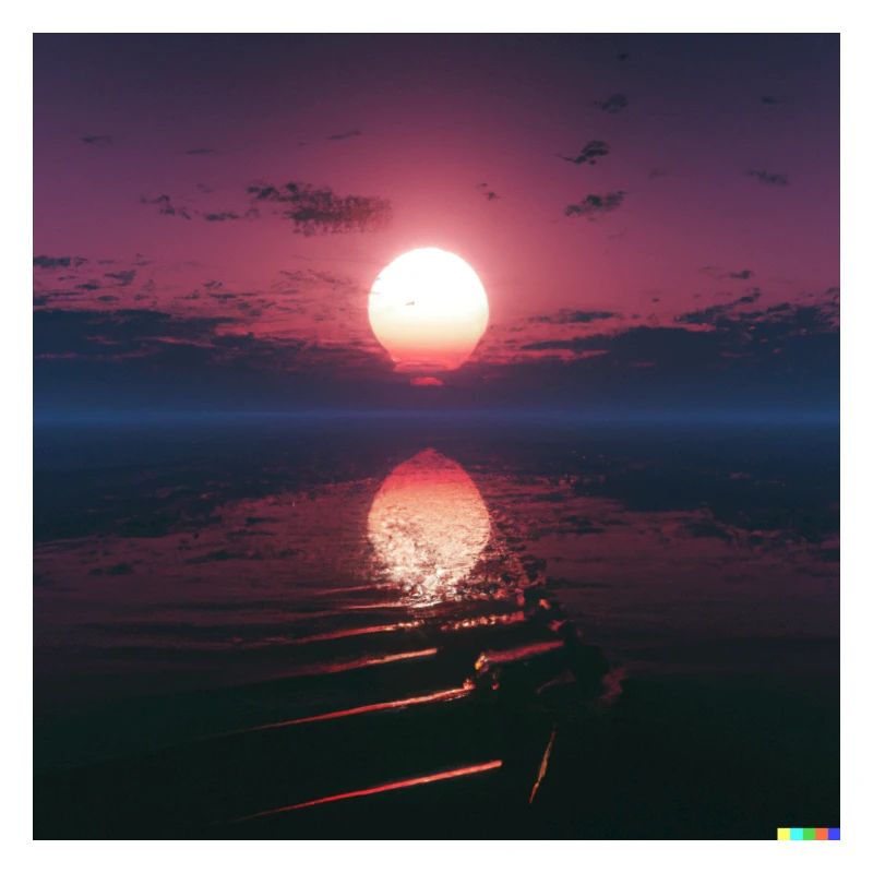 Coucher de soleil synthwave à l’horizon